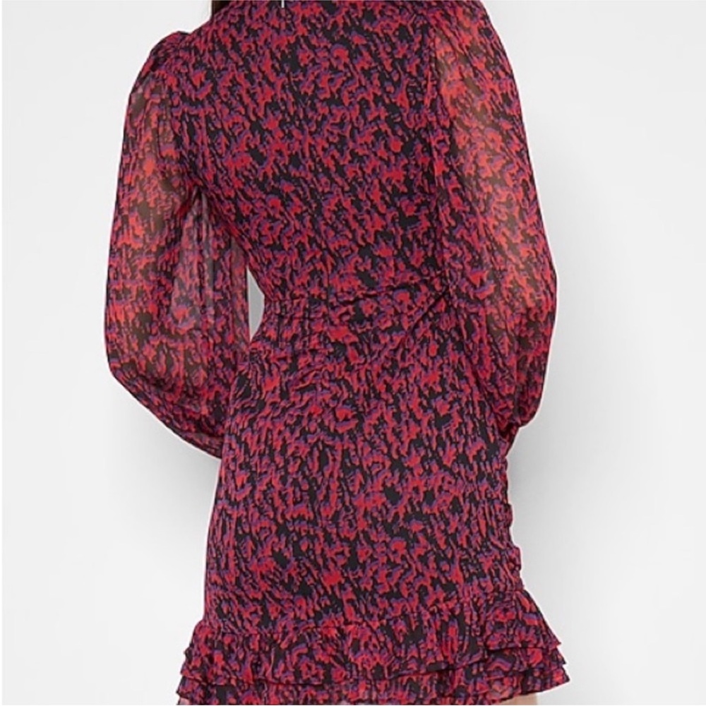 Express Abstract Print Wrap Ruffle Mini Dress - image 2